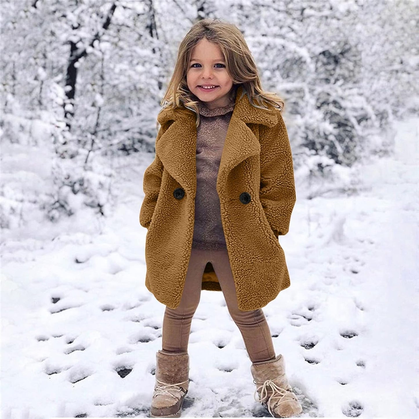 Toddler Kids Overcoat Winter Windproof Thicken Jacket Warm Fleece Outerwear Trench Coat for Boys Girls 18M-6 Years (Brown, 5-6 Years)