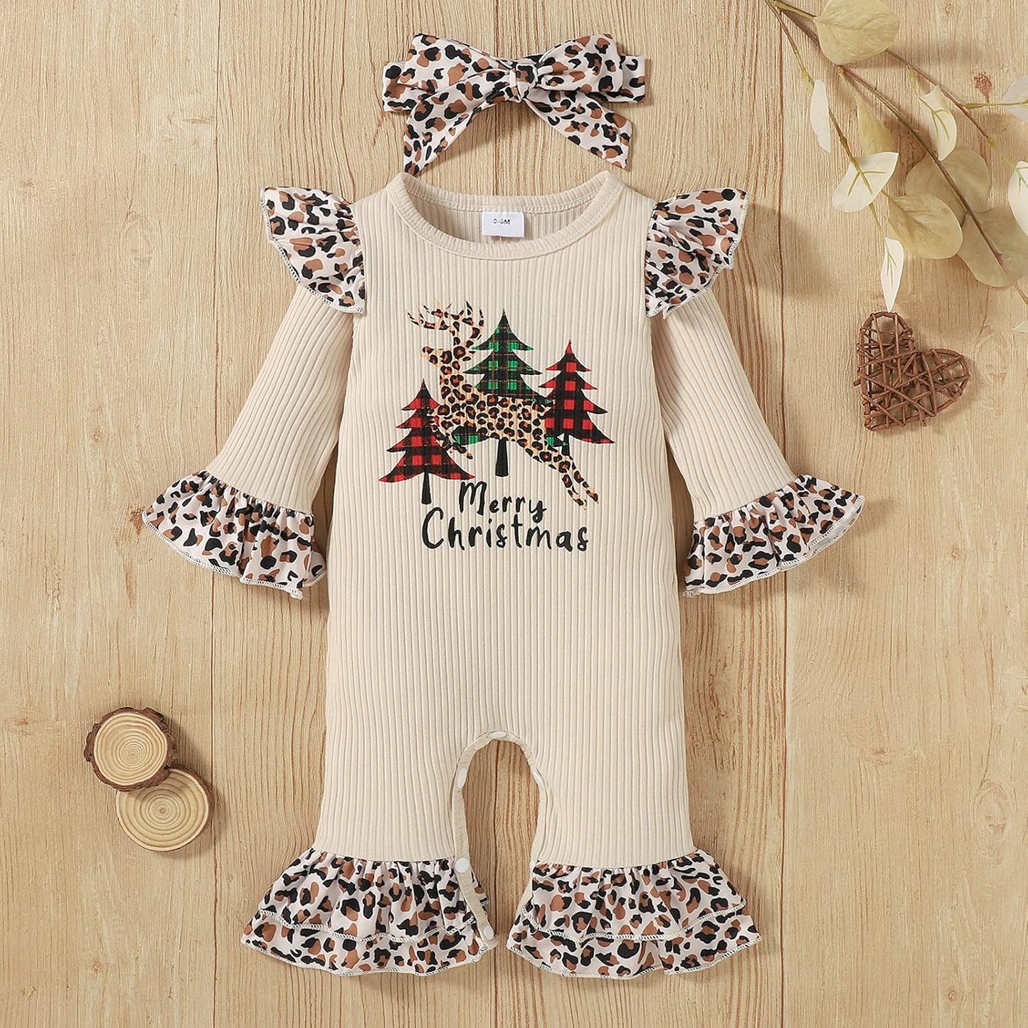 Newborn Baby Girl Christmas Outfits Infant Christmas Romper Cute Ruffle Jumpsuit Bodysuit Kids One-Piece Clothes Fall