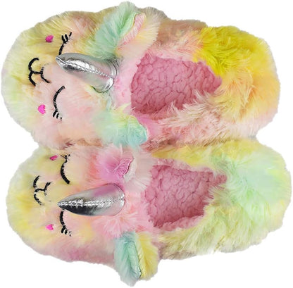 Girls/Kids Cute Unicorn Slippers with Warm Plush Fleece House Slip-On Shoes