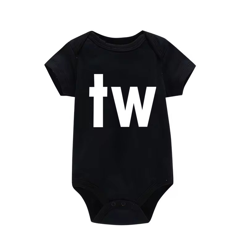 TW & in Letter Print Newborn Infant Baby Boys Girls Black Bodysuit Twins Romper Jumpsuit Outfits Hipster Baby Clothes 0-24M