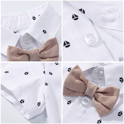 Newborn Boys Gentleman Clothes Outfit Suit Set Baby Tie Bow Hat + Sailboat Printed Romper + Shorts Suspender Infant Kid Clothing